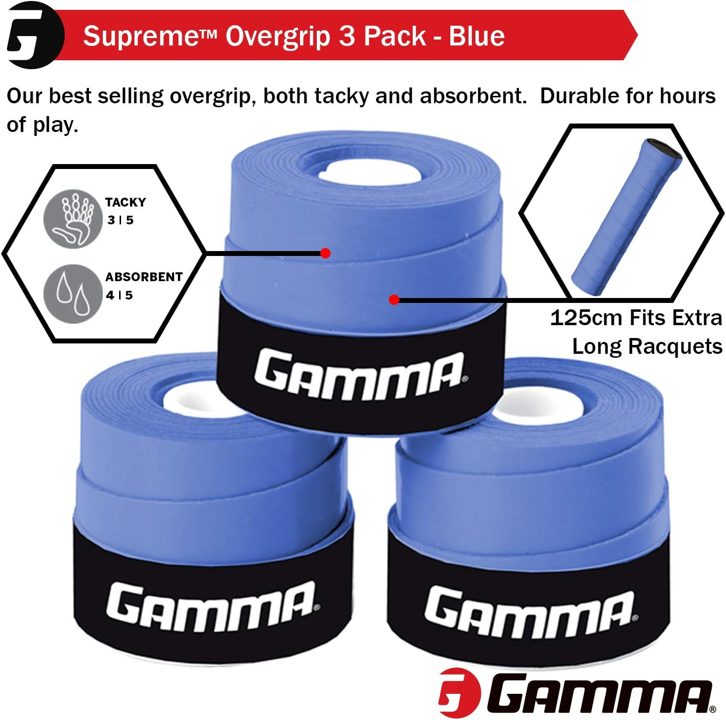 Gamma Supreme Overgrip, Blue : Tennis Racket Grips : Sports & Outdoors