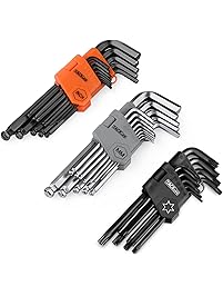 35Pcs Allen Wrench Set, Tacklife Long Arm Ball End Hex Key Set, 13Pcs Black-oxide Finish 3/64" - 3/8", 13Pcs Matte Finish 1.27-10mm; 9Pcs Black-oxide Finish T10 - T50, Hollow End Star Key Set - HHW3B