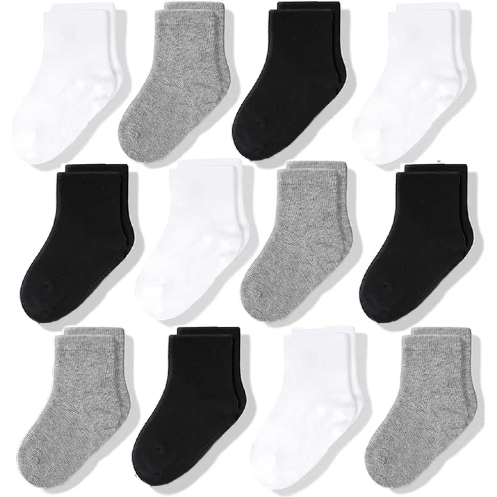 Photo 1 of CozyWay Baby & Toddler Socks Crew Comfy Cotton Socks For Girls and Boys Babies Soft & Breathable Infant 3T-5T Black White Gray 12 Pack