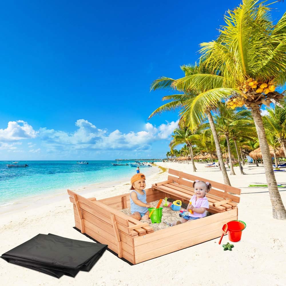 PERFETSELL Sandbox Cover Square Waterproof Sand Pit Cover Dustproof Protection 120x120cm Sandpit Pool Covers Black Sandbox Canopy with Drawstring Avoid the Sand and Toys Contamination - Image 5