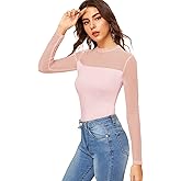SweatyRocks Women's Mock Neck Long Sleeve Sheer Mesh Blouse Going Out Concert Shirt Tops