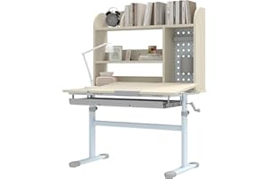 Qaba Kids Desk, Height Adjustable Children Study Desk with 0-45° Tilted Desktop, Storage, Drawer, Pegboard, Student Computer 