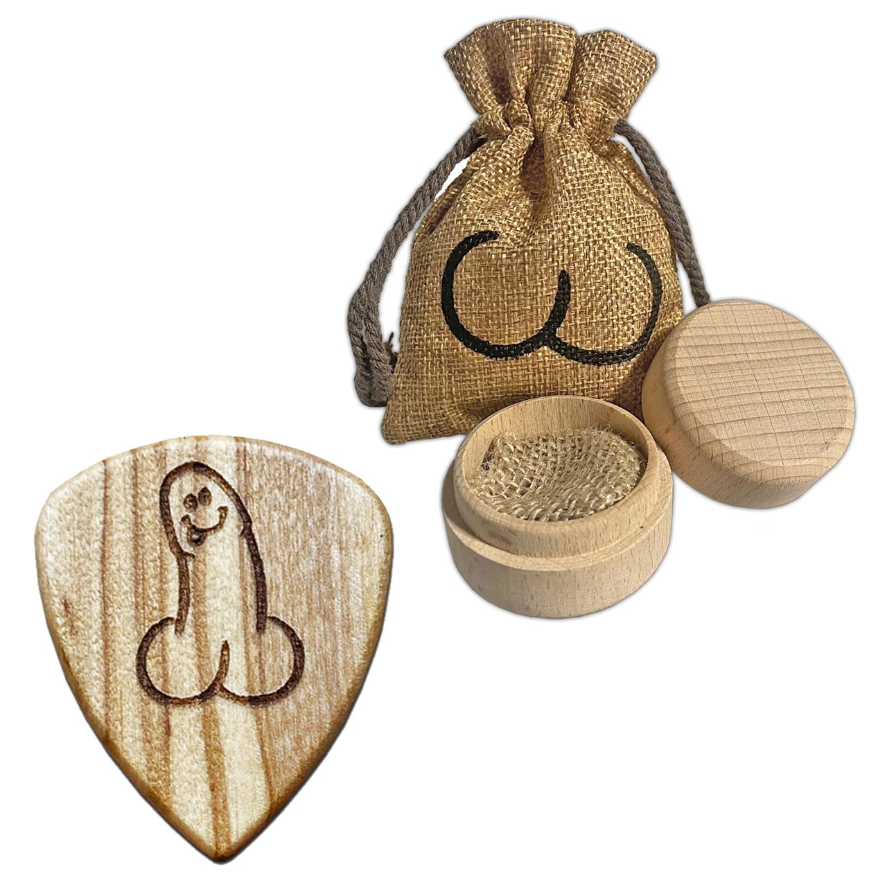 DickPicks - The All Natural, Hard Wood, Guitar Pick Plectrum Full Package with Ball Sack Gift Bag (Hard Olive Wood)