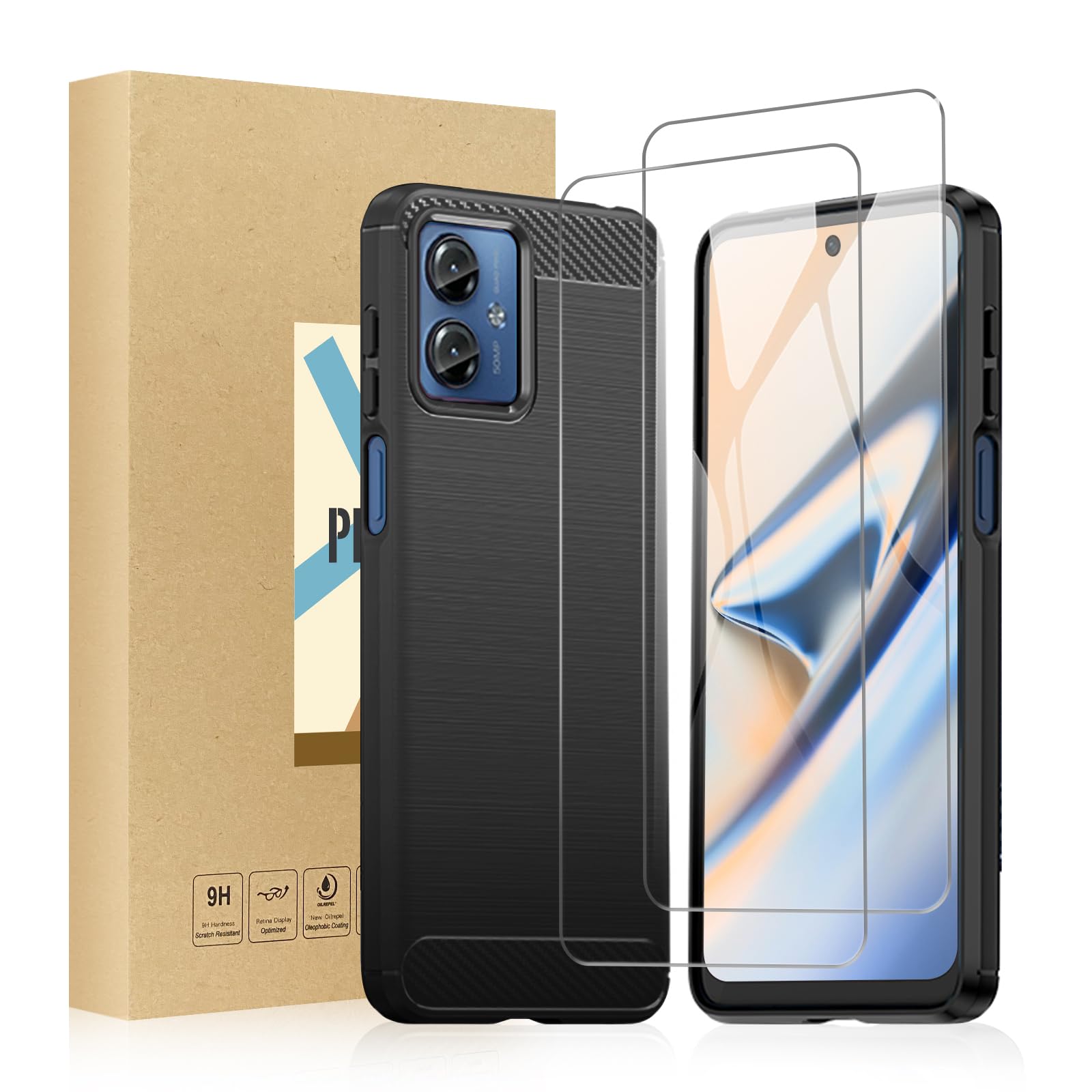 SCL Case for Moto G14 Case and Screen Protector for Motorola G14 Case and Screen Protector Moto G14 Tempered Glass [2 Pack] + Cover, Anti-Scratch TPU Protective Cover, Anti-Fingerprint