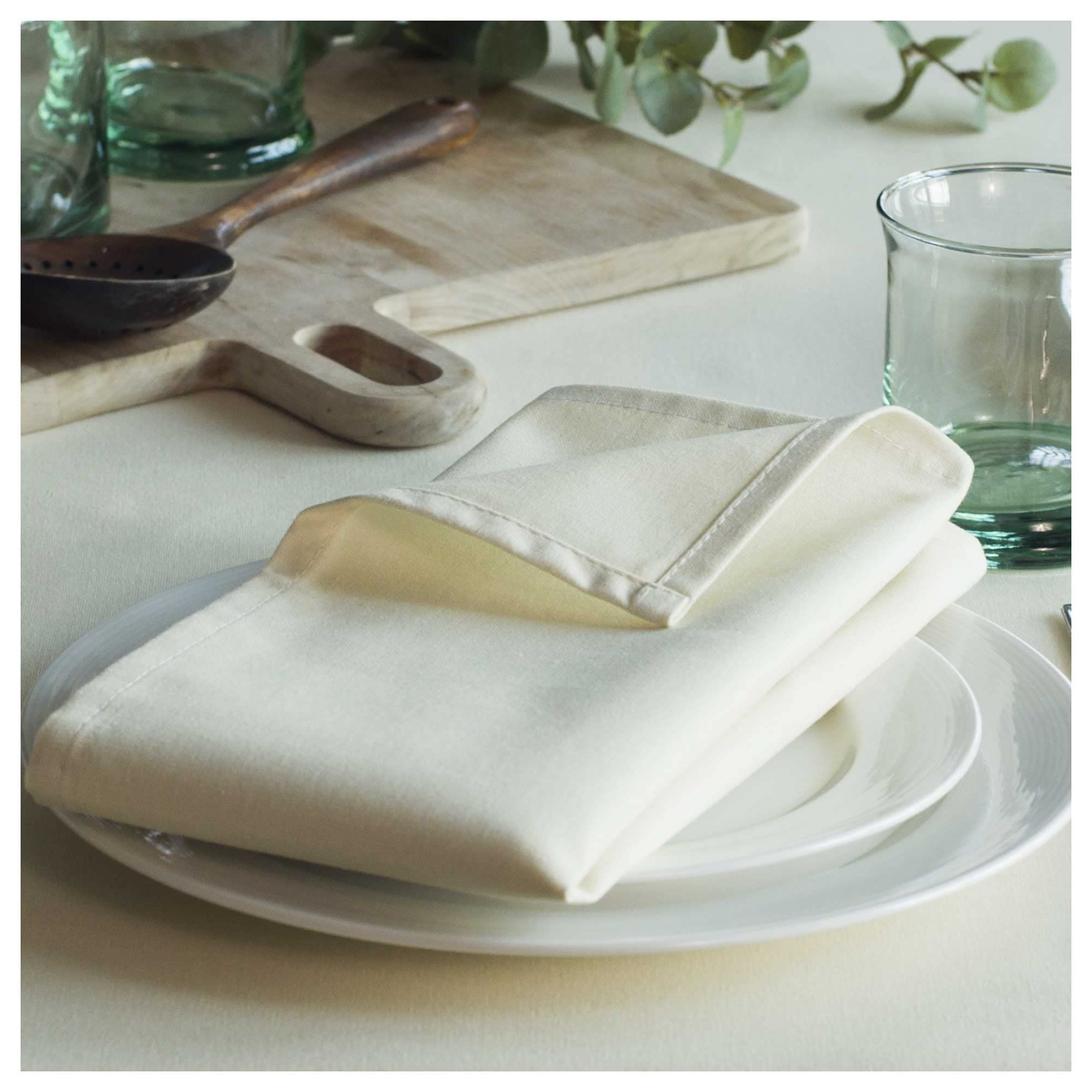 Organic Cotton Napkins - 6 Pack - 45 x 45 CM (18 x 18 IN) - Cream; Easy-Care Washable Reusable Heavyweight Fabric; Eco-Friendly Cloth Dinner Napkins for Dining Party/Everyday Use