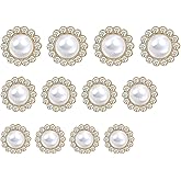12 PCS Pearl Buttons, Vintage Metal Rhinestone Faux Pearl Buttons Embellishments Set for Coats, Suits, Knitting, Sweaters, Sewing, Crafting, Replacement, Handmade Crafts (Diamond)