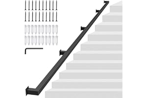 KWDOBUUS 12FT Square Tube Handrail,Wall Mount Staircase Handrail Modern Pipe Stair Industrial Stair Rail for Indoor Outdoor Steps,440lbs Load,Carbon Steel Non-Slip Grab Handle for Loft Porch 4 Section