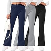 LessonZoo 3 Pack Girls Flare Leggings with Bow 5-14 Years, Cotton Kids Bell Bottoms High Elastic Waisted Slim Bootcut Pants