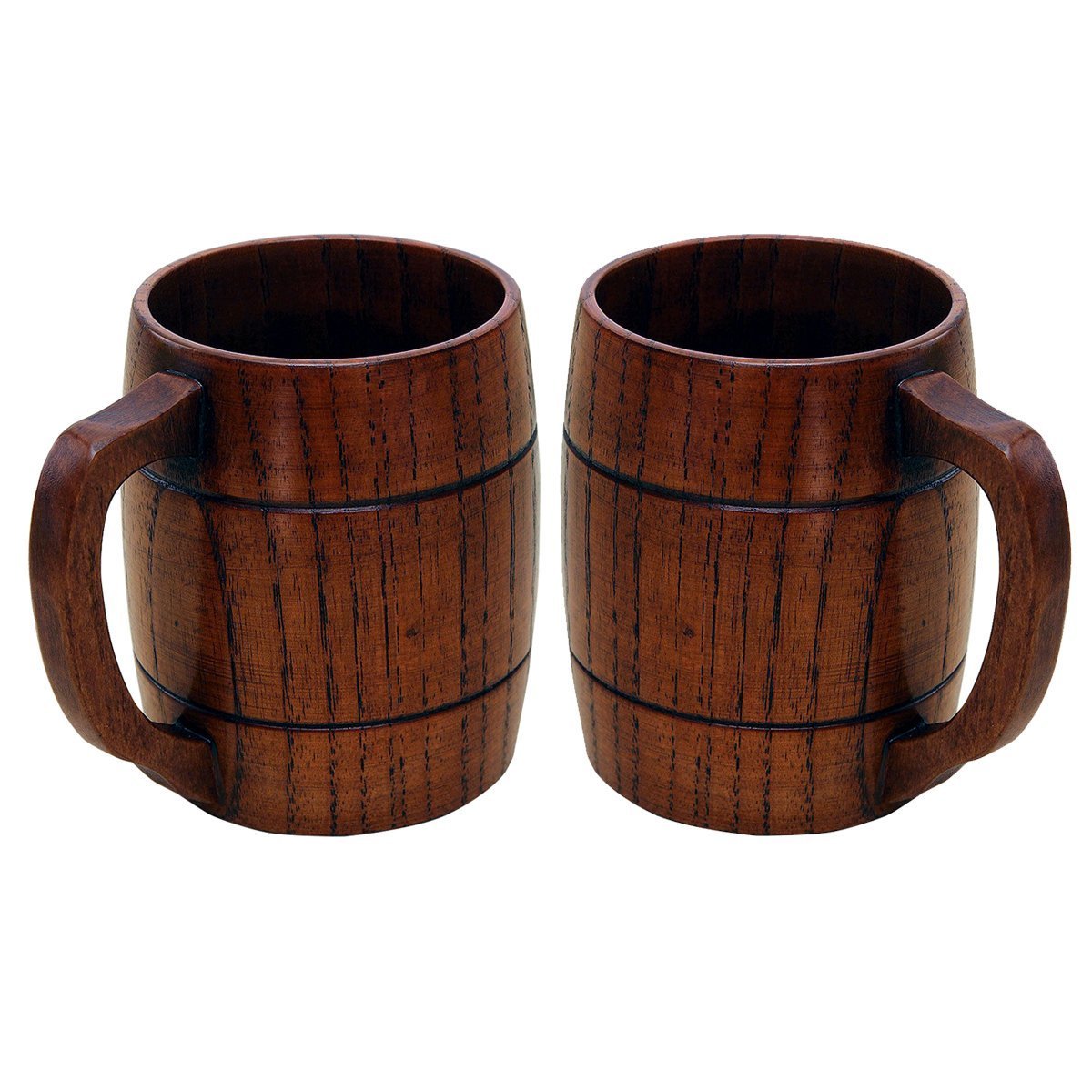Wooden Beer Mug, Retro Wood Tea Cups Drinking Mug with Handle Wood Tankard Beer Mug (2pcs)