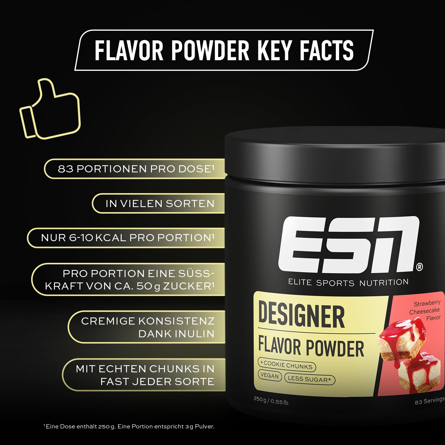ESN Designer Flavor Powder, Strawberry Cheesecake, 250 g, Geschmackspulver zum Süßen, ohne viel Zucker und Kalorien - made in Germany 3