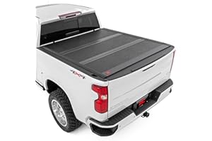 Rough Country Hard Tri-Fold Tonneau Cover for Chevy Silverado & GMC Sierra 1500 (2019–2026) - Low-Profile Aluminum Truck Bed Cover, Fits 5'10 Short Bed