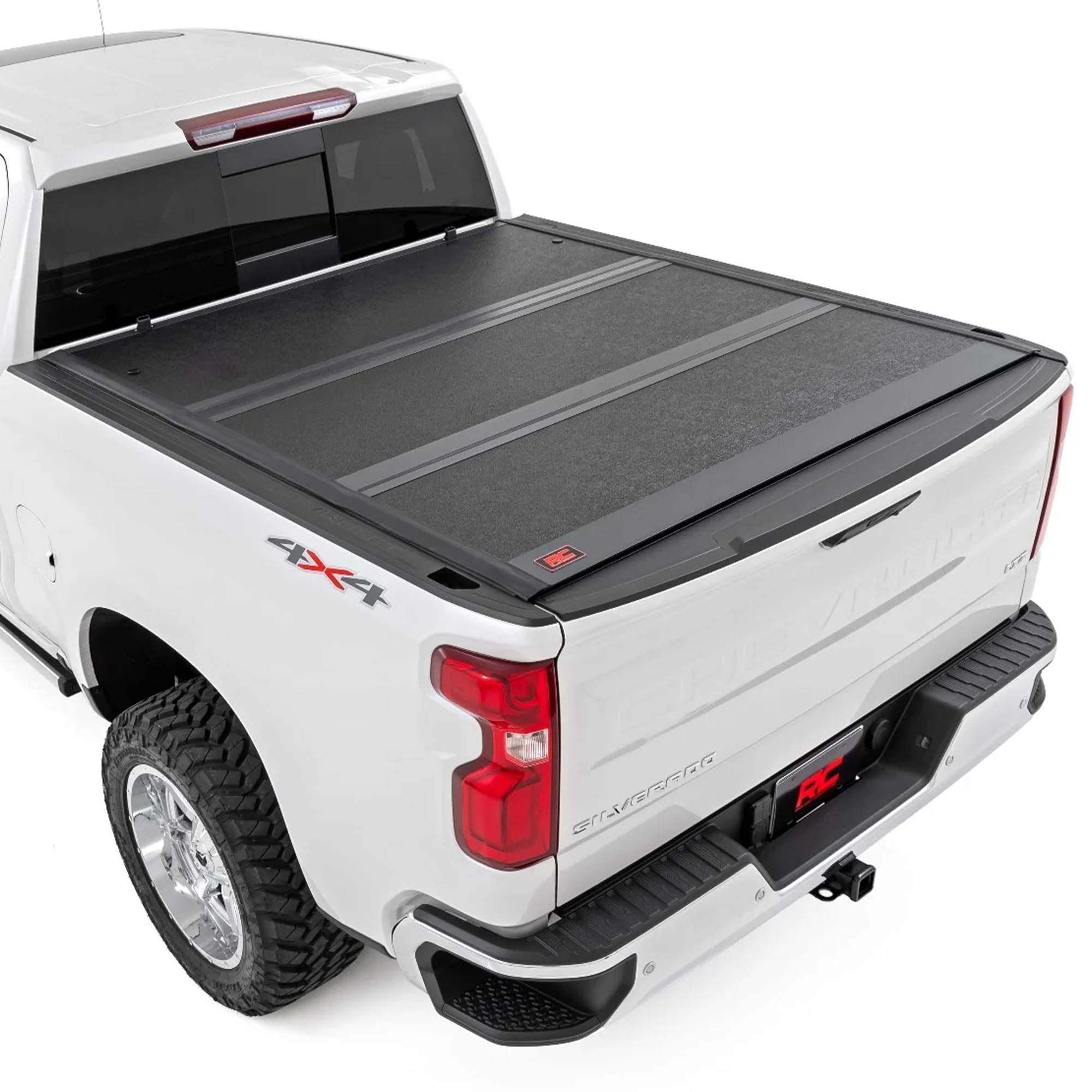 Photo 1 of Rough Country Hard Tri-Fold Tonneau Cover for Chevy Silverado & GMC Sierra 1500 (2019-2025) - Low-Profile Aluminum Truck Bed Cover, Fits 5'10 Bed (69.9")