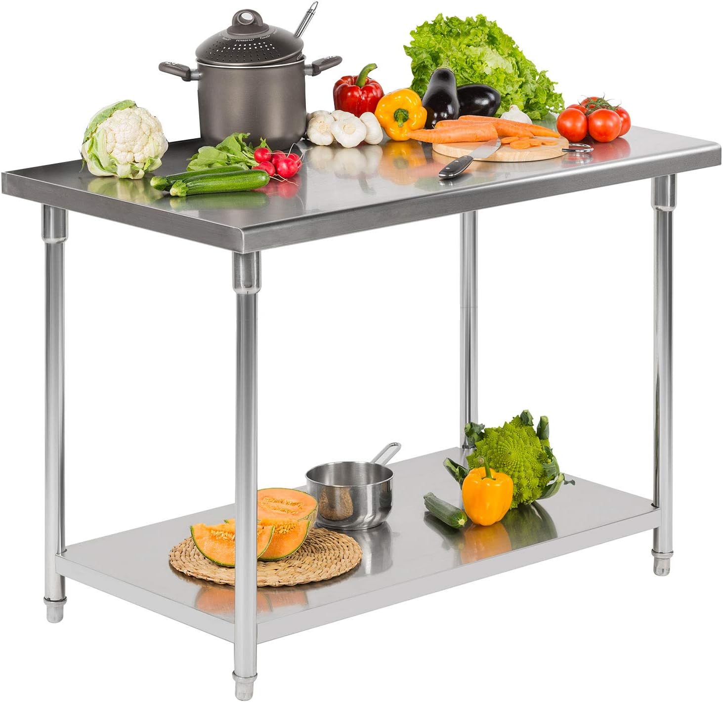 Tavolo Da Lavoro In Acciaio Inox 100x60x85 Cm - Con Ripiano E Alzata, Per Cucina Professionale O Casa - Foto 4