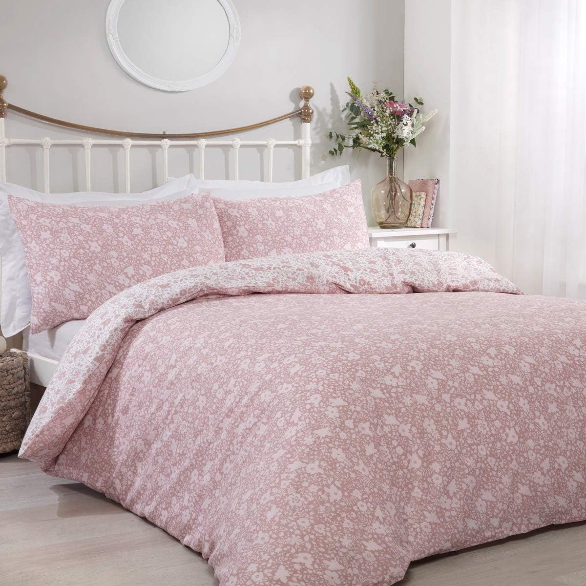 Sleepdown Ditsy Floral Blush Reversible Easy Care Duvet Cover Quilt