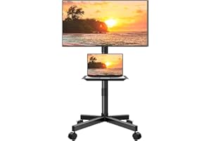 KKTONER Mobile TV Cart for 23 to 65 inch LCD LED Flat Screen/Curved TVs Floor TV Stand on Wheels with Height Adjustable Shelf Max VESA 400x400mm Rolling Floor TV Trolley Holds up to 88lbs