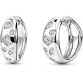 BERRICLE Sterling Silver Dome Small Hoop Earrings for Women Men Unisex, Cubic Zirconia CZ 0.8 inch