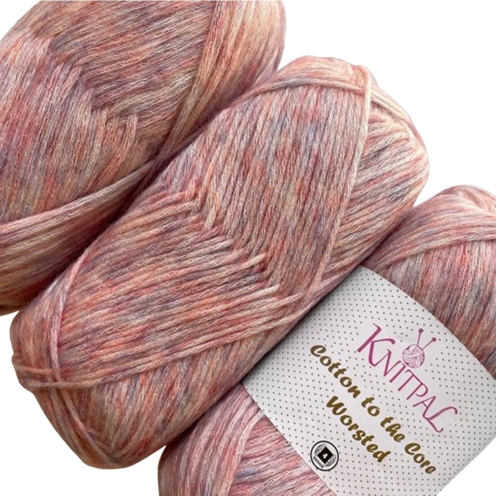 Cotton to The Core Medium #4 Worsted Weight, Aran Super Soft Baby Cotton Yarn for Knitting Crocheting Blankets, Chainette, 3 Skeins, 597m/300g (Fresh Peach)