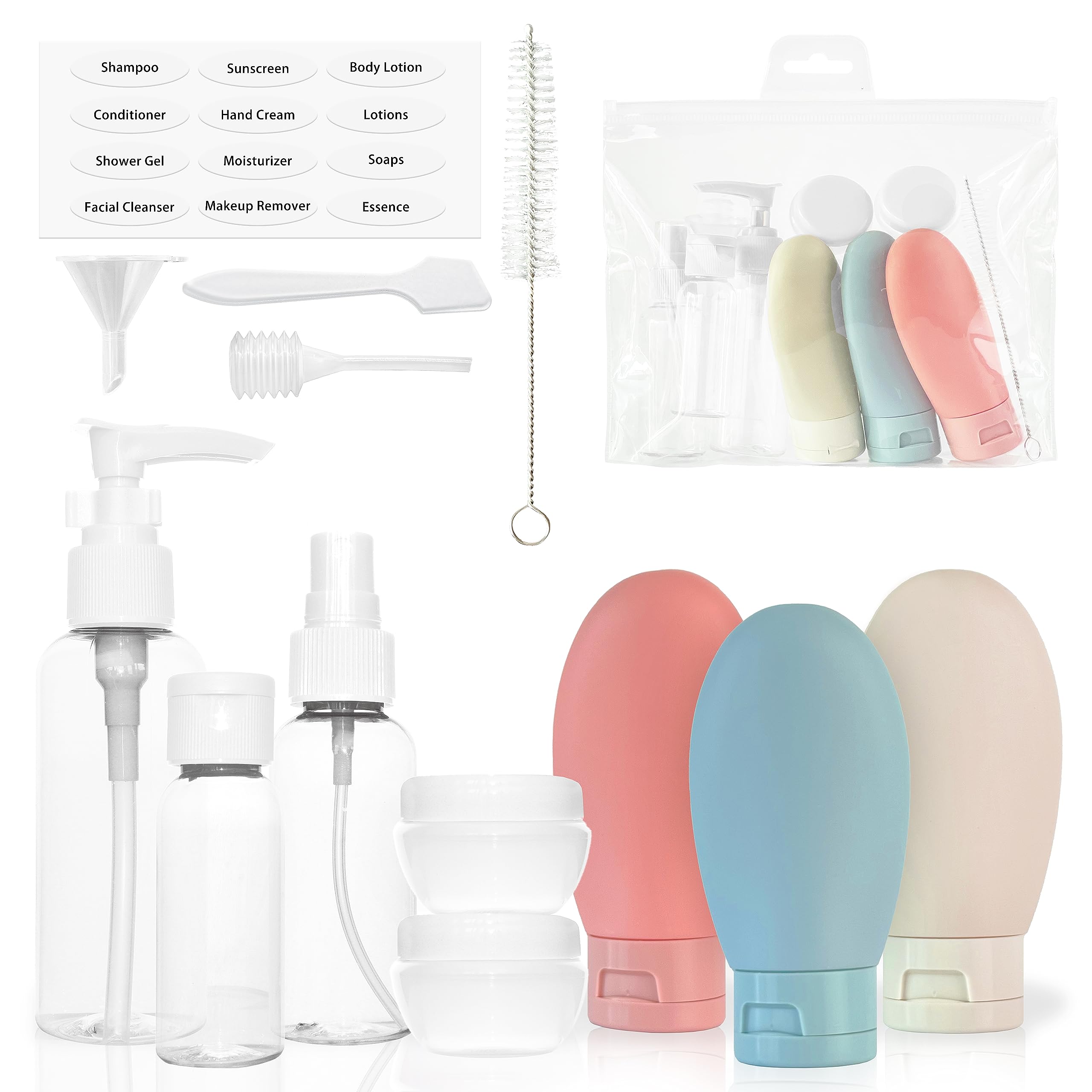 MyGadget Travel Accessories [14 pcs.] - Refillable Bottles/Containers for Cosmetics & Liquids - Airplane Approved - Empty Flight Essentials for Luggage