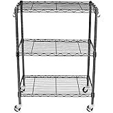 WDT 3-Tier Storage Shelves, Heavy Duty Metal Shelves Wire Rack Shelving Unit, Adjustable Shelf with Wheels for Home Office Garage Kitchen Bathroom, 24" D x 14" W x 32" H