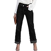 Womens Cargo Denim Jeans High Waisted Stretchy Flap Pocket Straight Leg Pants