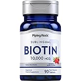 Piping Rock Biotin 10000mcg Fast Dissolve Tablets | 90 Count | Berry Flavor Sublingual Pills | Max Strength and High Absorption | Vegetarian, Non-GMO, Gluten Free Supplement