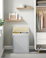 SONGMICS Bamboo Laundry Basket with Lid 2 Sorting Compartments 100L Grey view 3