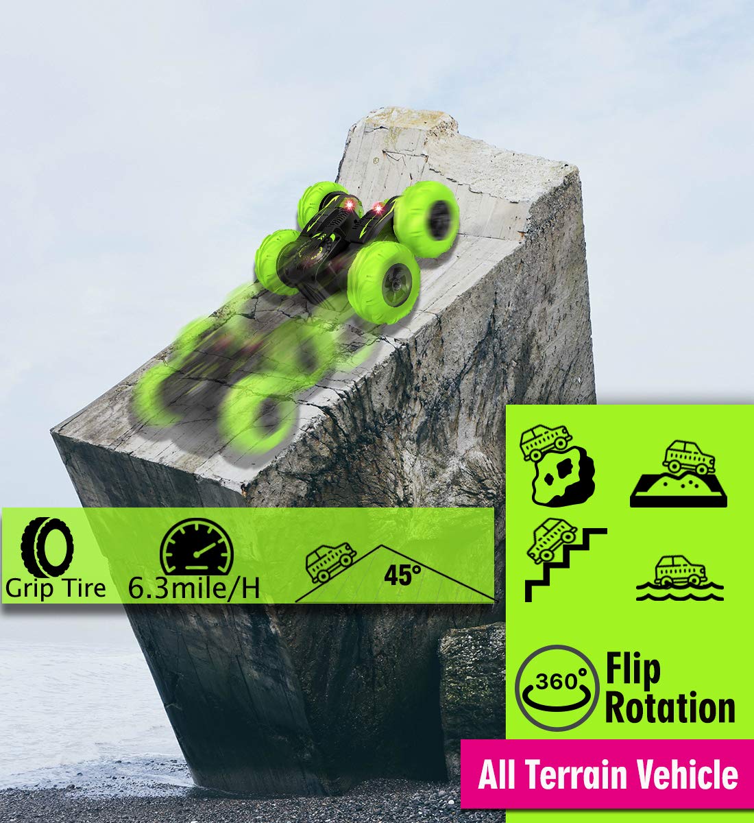 POWERbeast RC Cars Stunt Car Toys for Boys, 2.4Ghz Remote Control 4WD Car, Double Sided Rotating,360° Flips and Spin,Toy Gifts for 2, 3, 4, 5, 6, 7, 8 Year Old Boy