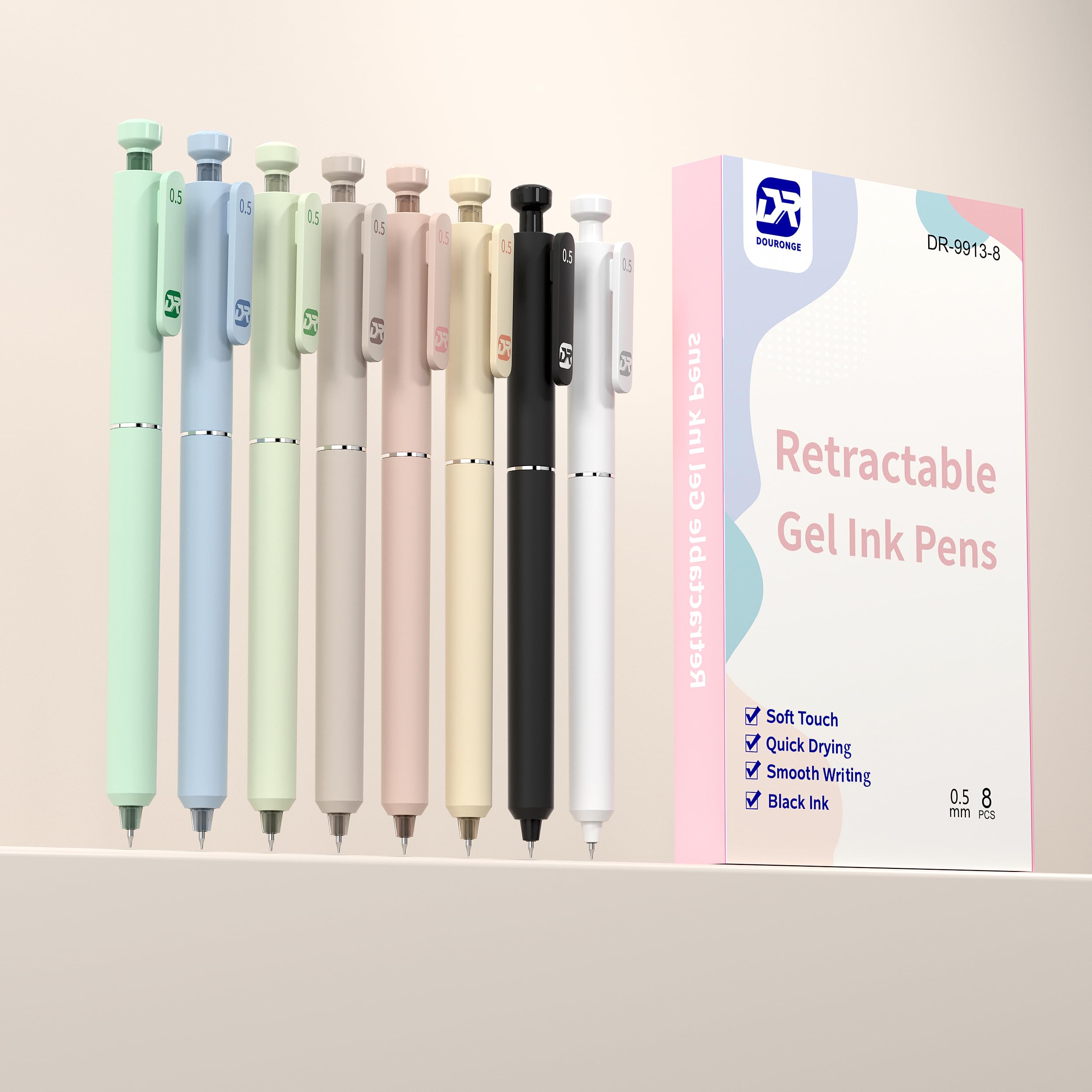 Gel Pens, 0.5 mm（8 Pcs）Quick-Dry Black Ink Pens, Fine Point, Smooth Writing Pens, Ballpoint Pens for Journaling, No Skipping, Cute Aesthetic Office and School Supplies, Gifts for Women