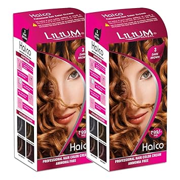 Lilium Herbal Haico Professional Dark Brown Hair Color Cream Ammonia Free Pack of 2