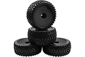 4Pack HIRCQOO OD 88mm/3.46" Front and Rear Rubber Tire Tyre & Plastic Wheel Rims 12mm Hex Hub Compatible with Redcat HPI HSP ExceedRC Kyosho Losi 1/10 Scale Off Road Buggy (Black)
