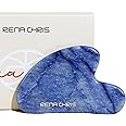 Rena Chris Gua Sha Facial Tools, Natural Jade Stone Guasha Tool, Manual Massage Sticks for Jawline Sculpting and Puffiness Reducing, Gua Sha Scraping Massage Tool, Skin-Care Tool (Blue)