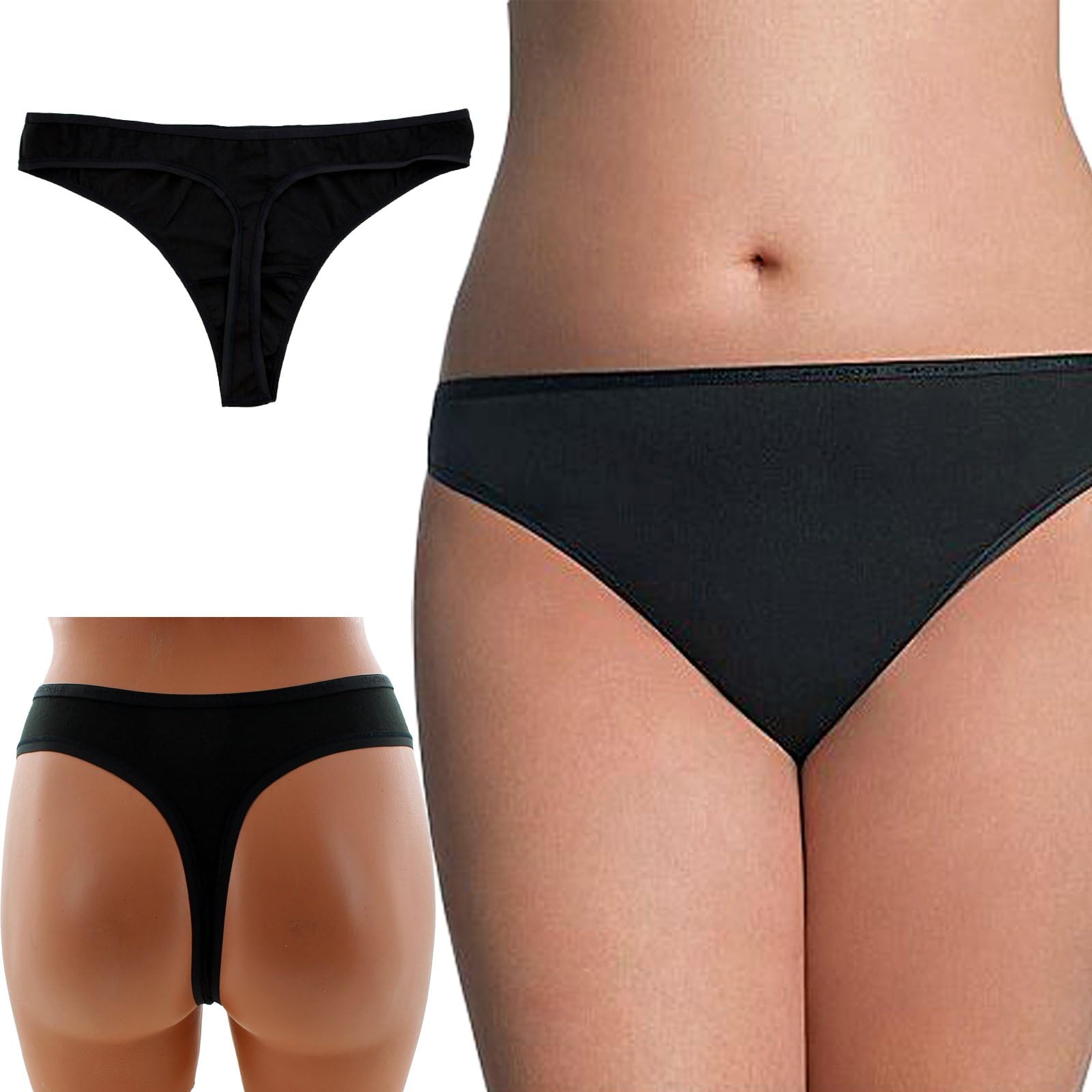 Cacique Lane Bryant Sassy Cotton Women's Thong Panty Lots Sz 12-26/28 Plus (22/24, Black-9 Pairs)