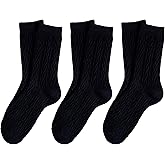 MANGMAO 3 Pairs Cable Knit Crew Socks - Women's Y2K Cute Preppy Warm Aesthetic Socks for Fall Winter 2024