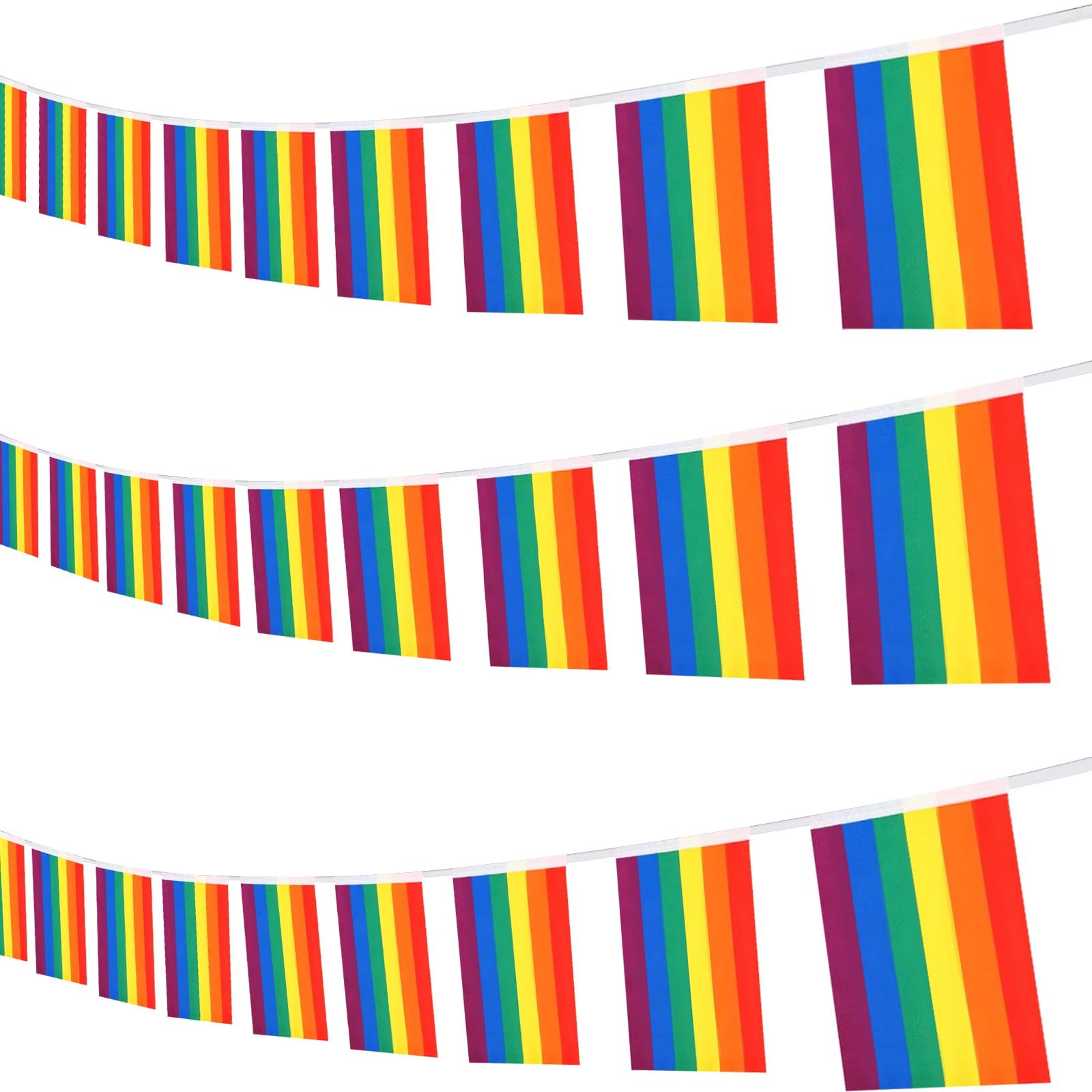 32.8ft Rainbow LGBT Pride Banner With 38 Pennant Flags - Colorful Stripes Bunting for Pride Month Decorations, Home, School, Bars, Garden Decor (Rectangle)