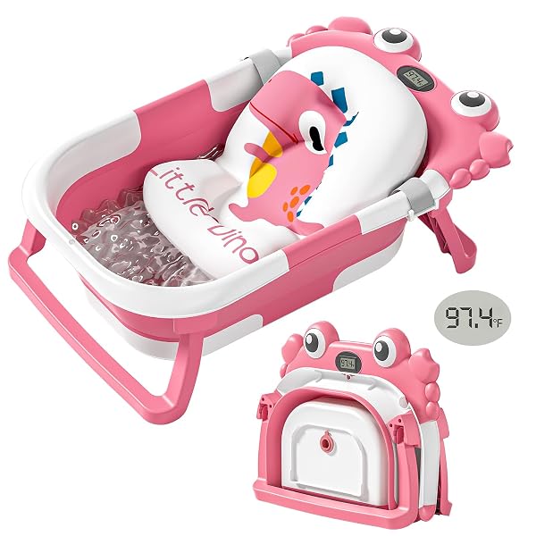 COLLAPSIBLE BABY BATHTUB FOR NEWBORNS WITH THERMOMETER AND...
