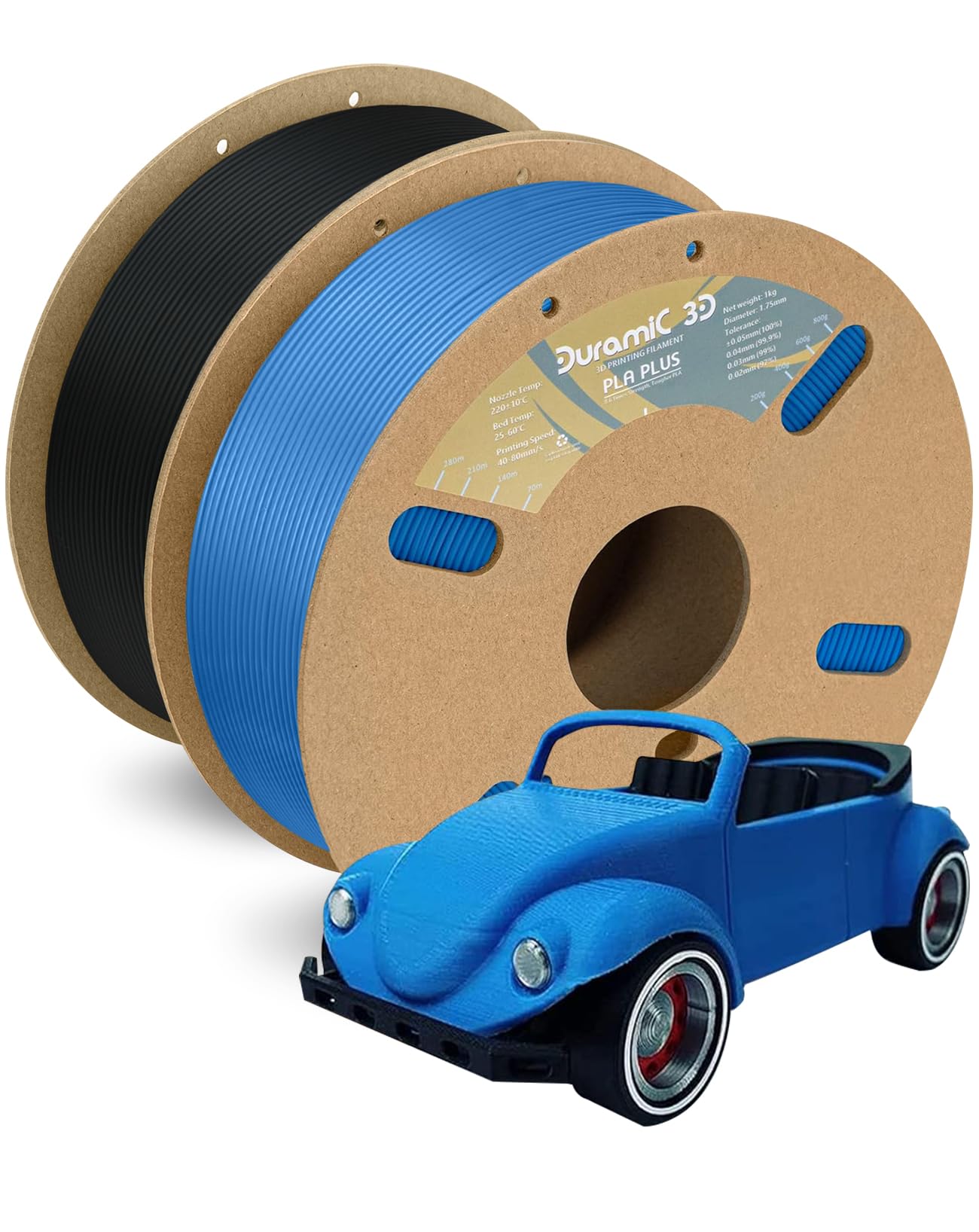 DURAMIC 3D PLA+ Filament 1.75mm 2Kg Black + Blue, PLA Plus Filament 2 Pack 1kg Spool(2.2lbs) Tougher and Stronger, Dimensional Accuracy Probability +/- 0.02mm Image