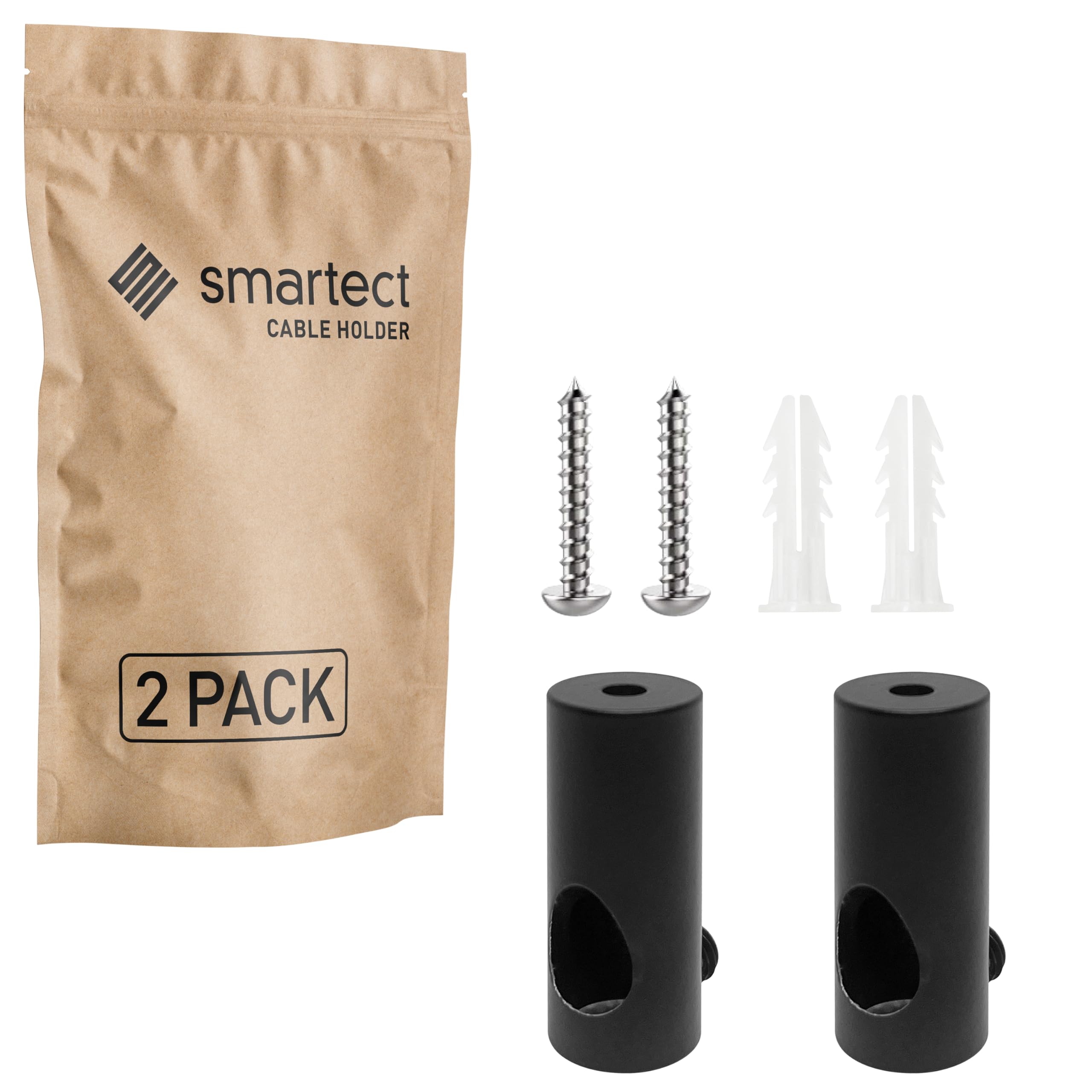 smartect Aluminium Wall and Ceiling Pins for Fixing Textile Cables [2 Pieces, Black] Cable Decentralizer with wall Plugs and Screws Included, Ceiling Light Hook for Your DIY Project