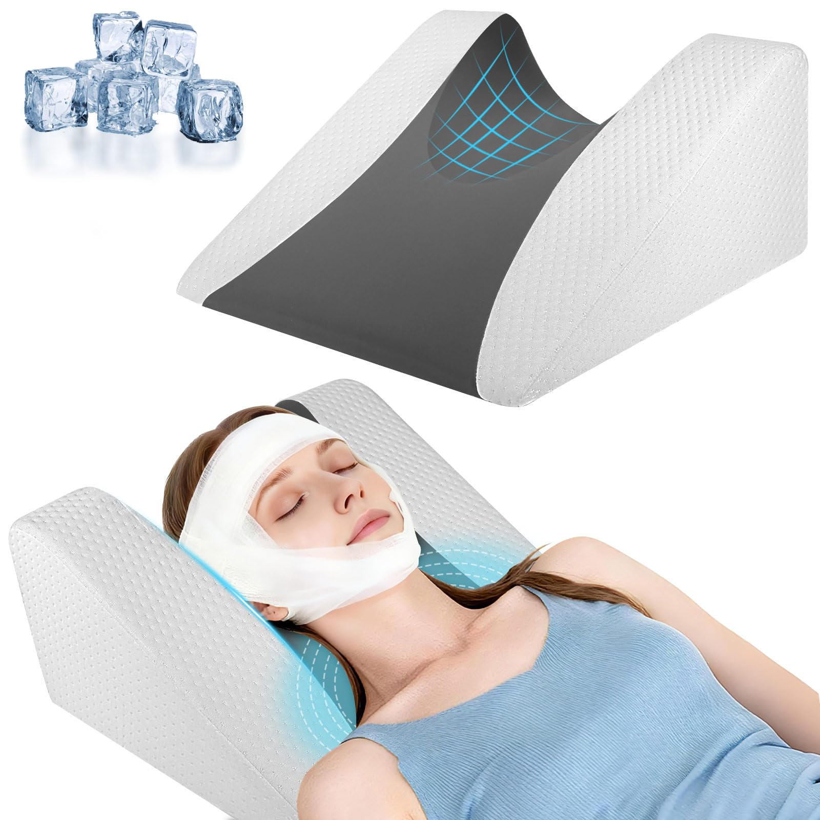 Photo 1 of SnugSafe Facial Surgery Recovery Pillow, 26° Medical Memory Foam Support Back Sleeping Training Pillow for Facelift, Hair Transplant, Rhinoplasty & GERD, Cooling Fabric & Air Layer Fabric, Anti-Slip