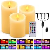 ALED LIGHT Rechargeable Candles Flickering with Remote,Flameless Candles Built-in Rechargeable Battery,RGB&Warm White Real Wax LED Candles for Home Decoration,Christmas,Party