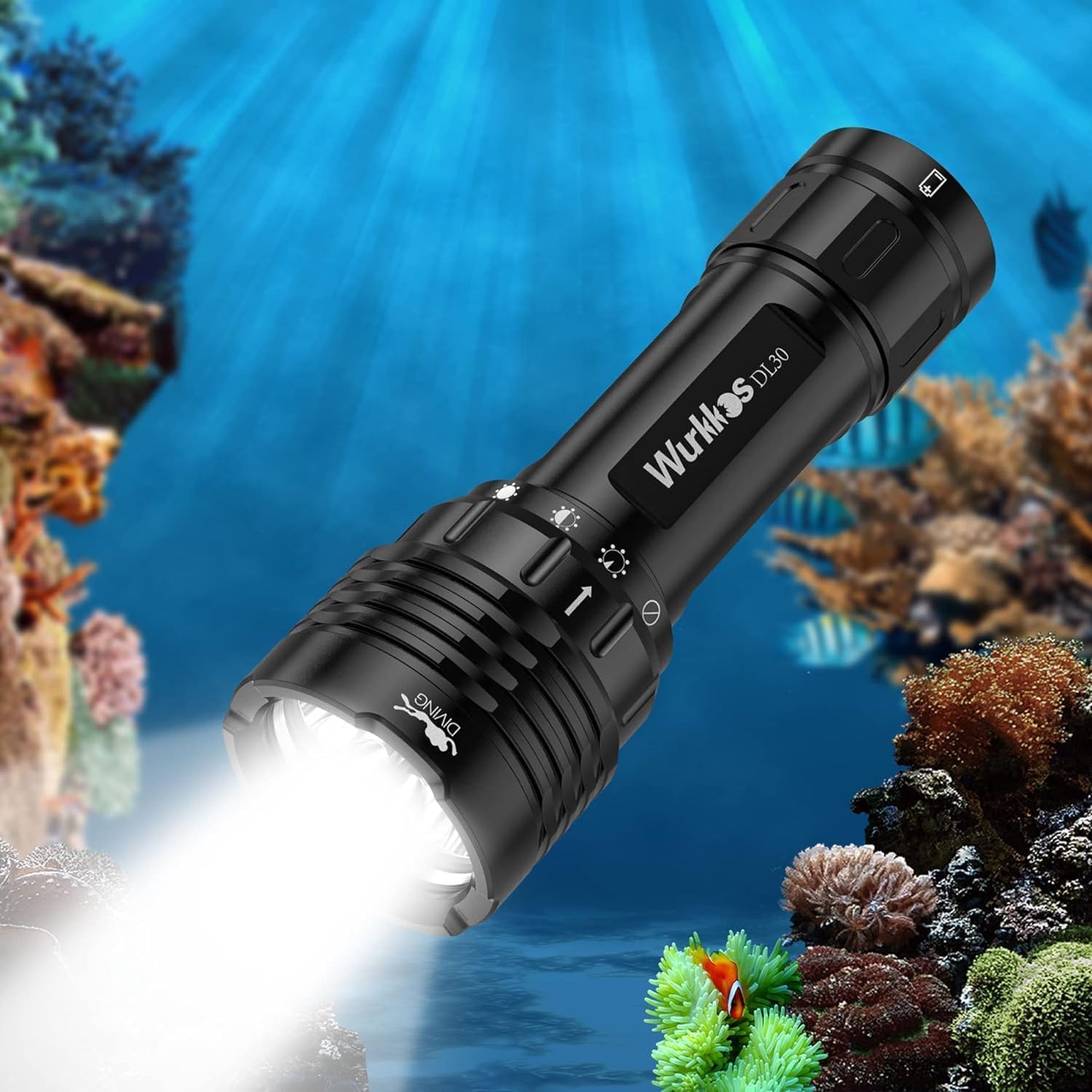 Wurkkos DL30 Dive Torch, 3600 Lumen Scuba Diving Torch with 3 × LH351D 5000K LED, Dive Light Rechargeable 5000mAh, 100M Underwater Scuba Dive Light IPX8 Waterproof Flashlight, Scuba Diving Equipment