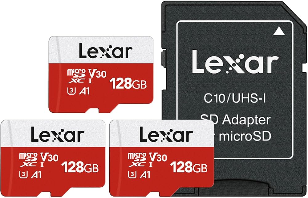 Lexar 128GB Micro SD Card 3 Pack UHS-I A1 V30 Class10 Adapter Included