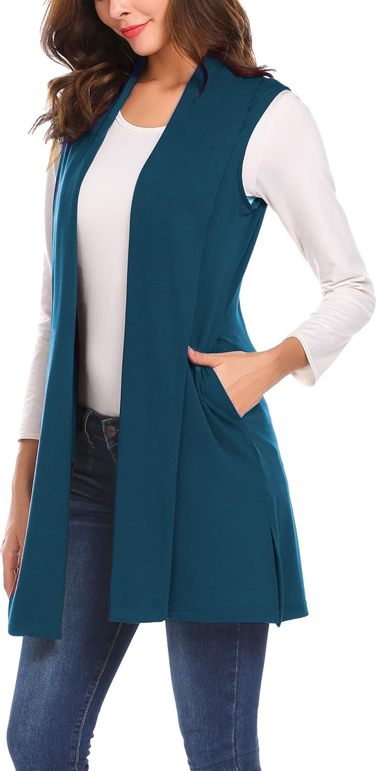 Beyove Womens Long Vests Sleeveless Draped Lightweight Open Front Cardigan Layering Vest with Side Pockets at  Women’s Clothing store