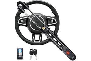 Car Steering Wheel Lock with 113dB Loud Alarm, 2 Keys + Wireless Remote Anti-Theft Lock, Universal Fit for Cars, SUVs, Trucks