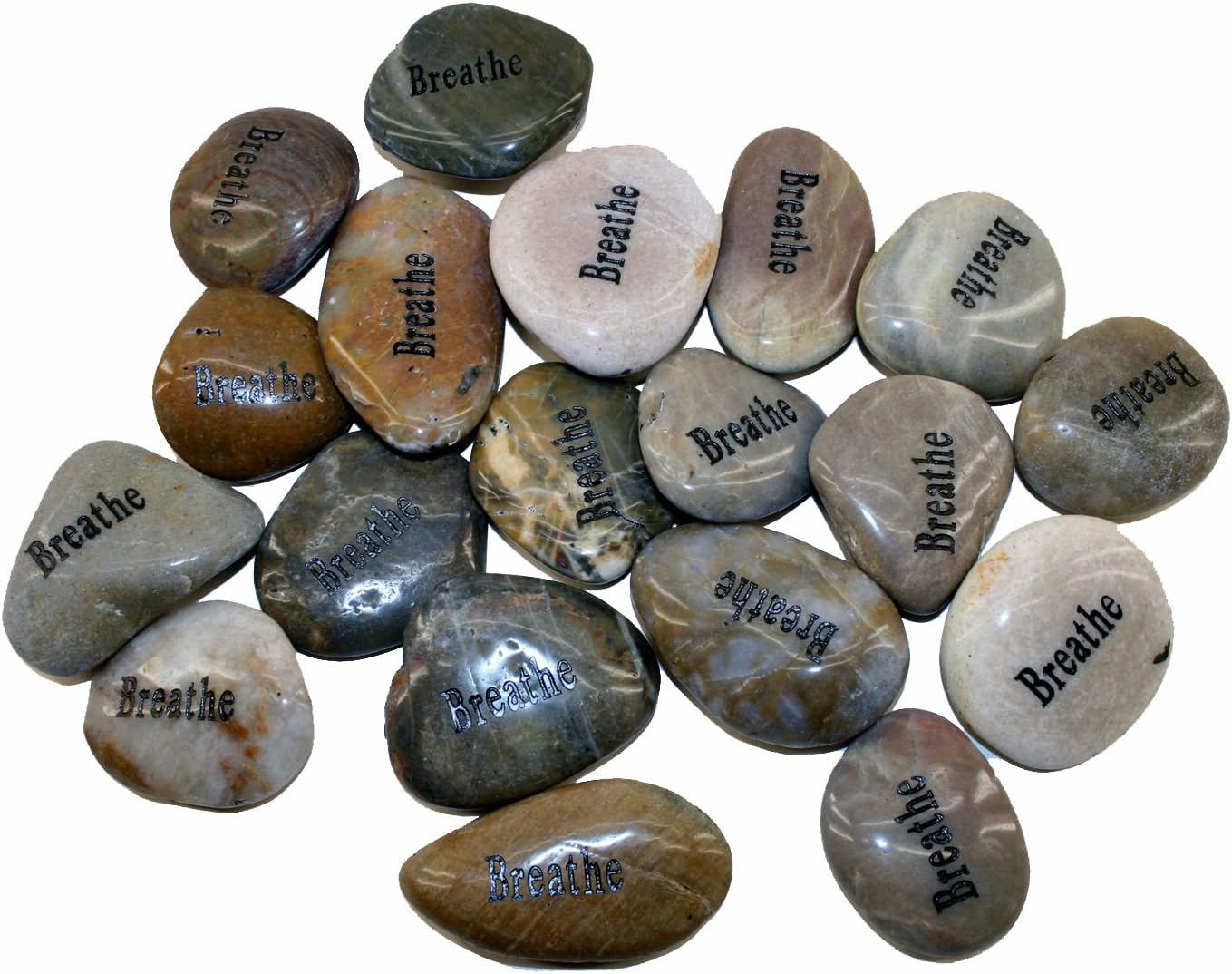 Indoor Fountains & Accessories - OEN Wholesale Inspirational Word River Stones Etched Bulk Lot 40pcs Big Stones Breathe