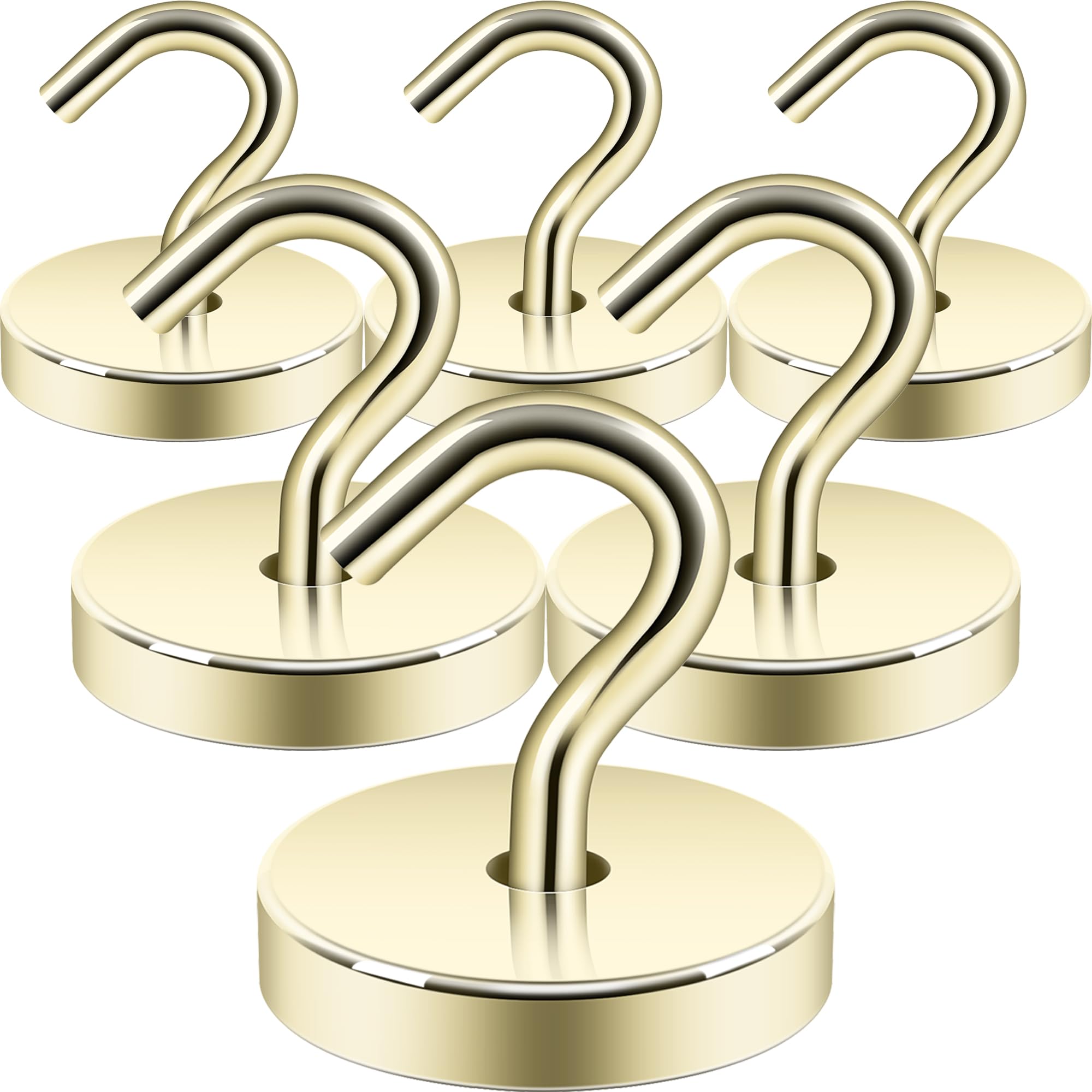 Neosmuk Magnetic Hooks, 120lb Extra Strong Magnet with Hook for Fridge,Heavy Duty Cruise Hook for Ceiling,Small Magnetic Holder for Van, Tool(Gold, Pack of 6)