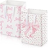 Reallnaive 2 Pack Pink Bow Large Laundry Baskets, Bow Laundry Hamper with Handle, Pink Waterproof Canvas Fabric Lightweight Storage Basket, Bathroom Decor, Collapsible Clothes Hamper in Room