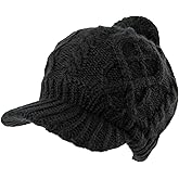 Comhats Oversized Wool Blend Visor Beanie Warm Classic Cable Knit Hat with Sun-Blocking Brim for Large Heads