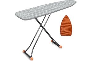 happhom Standard Size Deluxe T-Leg 15 x 54 Ironing Board with Extra Thick Heavy Duty Padded Cotton Cover, Height Adjustable, Extreme Stability, Solid Four-Legged Frame with Heat-Resistant Silicone Pad