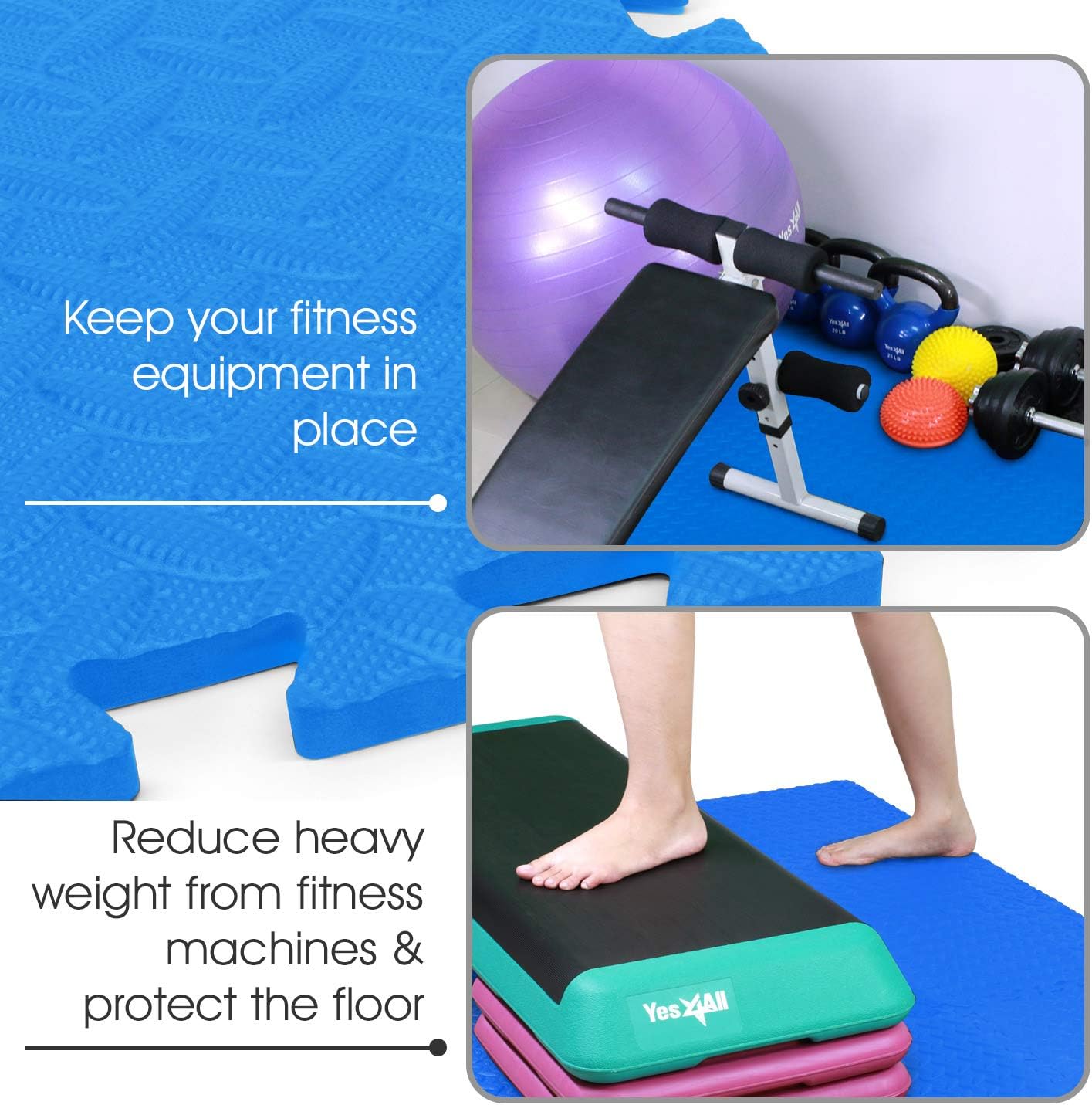 Yes4All Interlocking Floor Mats with Border – Foam Floor Mats/Gym Floor Mats with EVA Interlocking Tiles (12 Square Feet – Blue – 12 Tiles): Sports & Outdoors