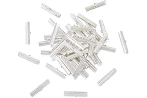 Craftdady 50Pcs Silver Ribbon Ends 25x8mm Bookmark Pinch Crimp Clamp Cord End Fastener Clasps with 1mm Loop for Leather Suede Jewelry Making